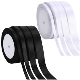 8 Stück Satinband Schwarz Weiss, 176m Geschenkband,6/10/15/20 mm Schleifenband,Geschenk Band Hochzeit Stoff,Stoffband für Hochzeit, Geschenkverpackung,Geburtstag Geschenke,Valentinstag