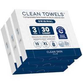 CLEAN SKIN CLUB Clean Skin Club Clean Towels XL Travel, paquete de 3 Toallas faciales 100% biobasadas aprobadas por dermatólogos certificadas por USDA, toallitas desechables, toallitas faciales, toa