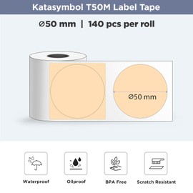 SUPVAN T50M Series Label Maker Tape, Round Size Φ 2'' 140 Labels/Roll Genuine Laminated Thermal Label Tape Refill, Waterproof Oilproof Highly Adhesive Auto Detect Labels, Black on Brown