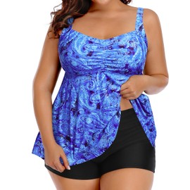 Aqua Eve - Traje de baño Tankini de Talla Grande con Pantalones Cortos, Traje de baño de Dos Piezas, Azul Floral, 20 Plus