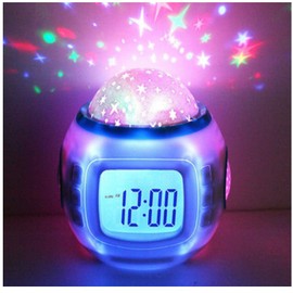 TKMARS LED Sternenhimmel Projektor Mini Kinderwecker Kalender Thermometer Wecker mit Hübschen Klängen und Animiertem