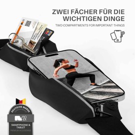 moex® Easy Bag für Blackview Wave 8 Laufgürtel für Handy, Lauftasche Jogging, Handytasche zum Joggen, Sport Bauchtasche wasserdicht, Fitness Running Belt – Schwarz (2P)