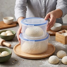 Lolytama 2Pack Dough Proofing Box,Stackable Sourdough Pizza Proofing Container with Airtight Lid,Large Capacity Bread Proofing,Round Dough Proofing Bucket for Family Size Dough Box(Clear)