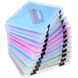 Cholemy 12 Pcs A4 Project Case Clear Portable Scrapbook Paper Storage Box with Snap Tight Box Document Case Photo Storage Containers for Magazine, Office Supplies, School