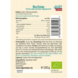 ALGENLADEN Organic Dulse Powder - 250 g | From the Atlantic | Red Algae for Smoothies | Raw Food | Vegan