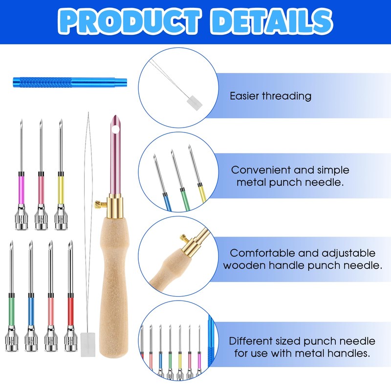 10 Pack Punch Needle Kit Adjustable Punch Needle Tool with