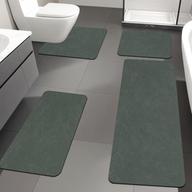 YIHOUSE Green Bath Mat Rug Sets 4 Piece,Thin Bathroom Rugs Fit Non Slip Bathroom Mat Quick Dry, Absorbent Rubber Bath Mats for Bathroom Floor,Shower