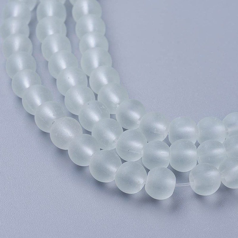 Frosted Glass Beads White Balls 10 mm Matt Strange Iced