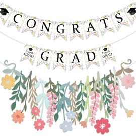 VitalCozy 3 Pcs Wildflower Congrats Grad Banner Flower Graduation Party Decorations Class of 2026 Floral Burlap Bunting Garland for Congrats Grad Decor College High School Graduation Party Supplies