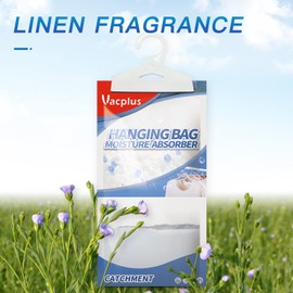 Vacplus Moisture Absorbers, Hanging Closet Dehumidifier Bags, Humidity Packs, Desiccant, Closet Dehumidifiers with Linen Fragrance, 10 Pack, 9.8 OZ