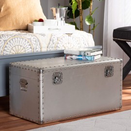 Misc French Industrial Silver Metal Storage Trunk Aluminum