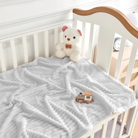 Eonkasp Soft Fleece Baby Blanket Ultra Cozy Grey Baby Blankets for Boys Warm and Lightweight Infant Toddler Newborn Receiving Gift with Reversible Stripes for Crib Stroller, 30x40 Inch, Light Grey