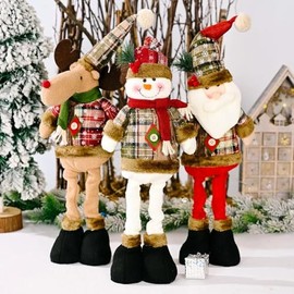 Baomifa 3Pcs Decoración de Muñeca Navideña Ajustable,Muñecas de Navidad Decoración de Árbol de Navidad Adorno de Año Nuevo Elk Snowman Santa Claus Decoración de Muñeca de Pie Feliz Navidad (A)
