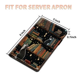 Server Books for Waitress Waiter with Zipper Pocket, Cute Cat Bookshelf Leather Server Pads Waitstaff Organizer Guest Check Presenters Server Wallet Money Holder Pouch Fit Apron