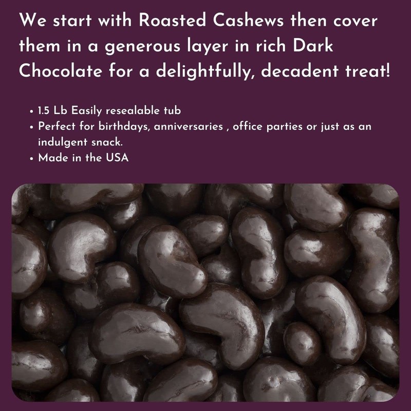 WinCrest Dark Chocolate Cashews (1.5 Lb Tub)