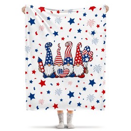 Ishanaten Gnomes Patriotic Blankets Independence Day 4th of July Blanket Gifts, Ultral Soft Blue Red White Lightweight Flannel Blankets Throw for Home Sofa Bed Chair 50"x60" for Teens