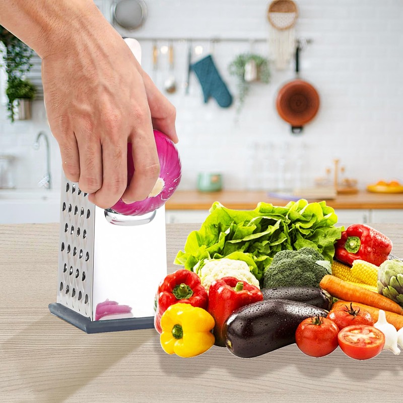 Box Grater Cheese Grater with Handle 4 Sided Stainless Steel