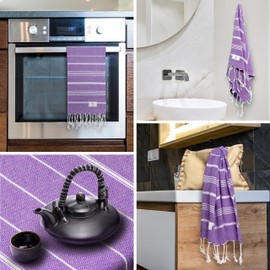 Ossano Turkish Hand Towel Set of 2 - Decorative and Drying Bath and Kitchen Towels - Versitale - Bath, Face, Hair, Guest, Cleaning, Dish, Tea, Drying Towels (30"x18") - Dark Lilac