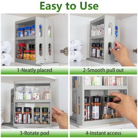 Dutiplus Spice Rack Organizer 3 tier Seasoning Holder, Pull and Rotated Storage Cabinet for Kitchen Bathroom Countertop 10.8”H x 5.8”W x 10.4”D (Advance Gray)