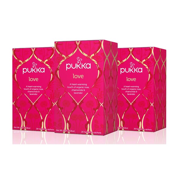 Pukka Love, Organic Herbal Tea With Chamomile & Lime Flower (3 Pack, 60 Tea Bags)
