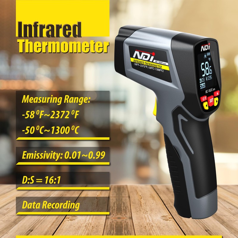 NDI High-Precision Infrared Thermometer Temperature Gun, -58℉ to +2372℉, Multi-Purpose