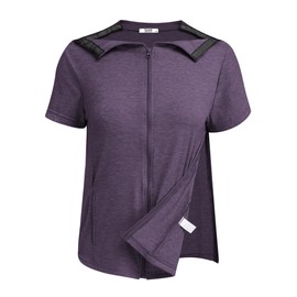 Deyeek Mastectomy Shirts with Drain Pockets Zip up Chemo Port Access Tops for Women Post Shoulders Surgery Must Have