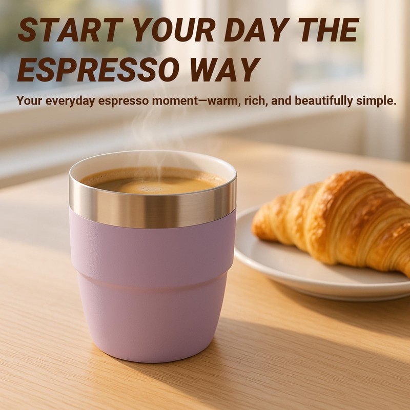 Cafezi 4 oz Espresso/Coffee Cup, Ceramic-Lined 18/8 Stainless Steel, Double-Wall