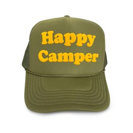 Happy Camper Puff Print Trucker Hat Camping Puff Vinyl Trucker Hat Camping Lover Adjustable Baseball Cap #119