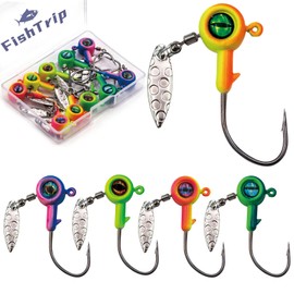 FishTrip Jig Heads Hooks with Spinner - 10Pcs Underspin Crappie Fishing Jighead with Willow Blade for Saltwater Freshwater 1/8oz