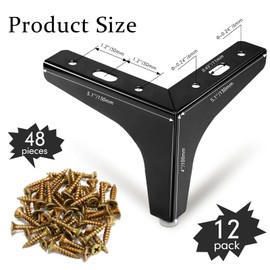 12 Pieces Metal Furniture Legs Modern Style Triangle Dresser Sofa Feet DIY Replacement Legs for Chairs Table Cabinet Cupboard Sofa Couch Ottoman(4 Inch,Black)