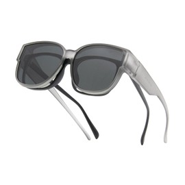LJCZKA Polarised Sunglasses for Men and Women, Over Glasses for Glasses Wearers, Polarised Large Glasses with UV400 Protection, Clear grey / grey