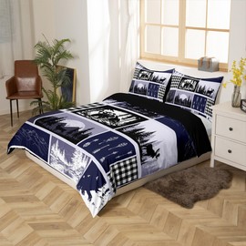 Loussiesd Wild Animal Duvet Cover Set Double Size For Kids Boys Girls Teens Deer Hunting Bedding Set Rustic Cabin Country Comforter Cover with 2 Pillowcases Cartoon Bear Camping Beds Set