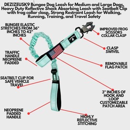 Heavy Duty Bungee Dog Leash - Shock Absorbing, Seat Belt Clip, Quick Release Frog Clasp, Double Padded Handles, for Large and Medium Dogs, Durable for Training, Walking, Car Safety, Outdoor Adventure