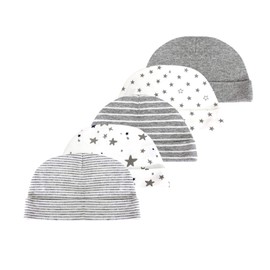 Baby hat and mittens set Newborn - 5pcs Baby Hats Caps & 5 Pairs Baby Scratch Mittens Gloves for baby boys girls 0-6 Months 100% Cotton(Grey)