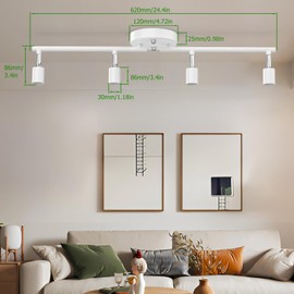 AIBOO Track Lighting Kit, Modern White Ceiling Spot Lighting with Flexibly Rotatable Light Heads, 4 Track Lights for Room/Hallway/Kitchen (GU10 Bulbs Not Included)