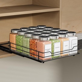 ZDDLOINP Extendable Spice Rack for Cupboard, Spice Rack, Black, Spice Organiser, Extendable, Cupboard Organiser, Space Saving, Cupboard Organiser Kitchen