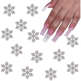 Christmas Snowflake Nails Charms 3D Silver Alloy Snowflake Nail Art Charms Shiny Rhinestones Metal Nail Gems Winter Snowflake Christmas Nail Art Supplies for Women Girls Nail Decorations(10Pcs)