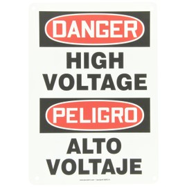 Accuform SBMELC114VP Plastic Spanish Bilingual Sign, "Danger HIGH Voltage/PELIGRO Alto VOLTAJE", 14" Length x 10" Width x 0.055" Thickness, Red/Black on White
