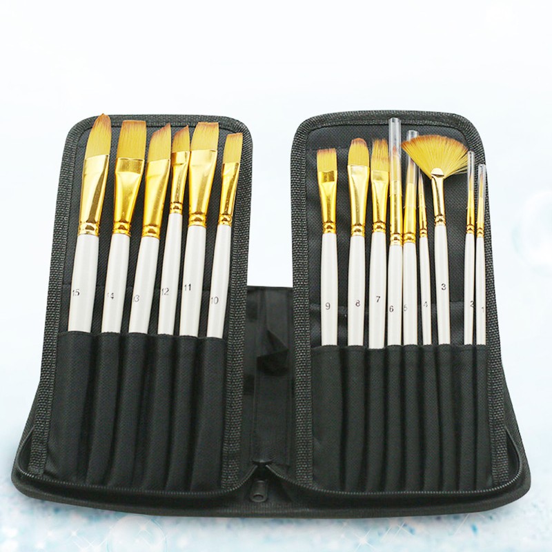 15pcs Paint Brush Set Acrylic Detailed Oil Painting Brushes with
