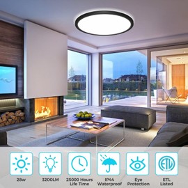 libtit 13 Inch Flush Mount Ceiling Light, Ultra-Slim LED Ceiling Light 3000K/4500K/6000K Selectable, 3200 LM 28W Modern Ceiling Light Fixture for Bedroom, Kitchen, Bathroom, Hallway - Black