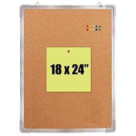 Cork Board Set - Bulletin Corkboard 18 x 24 inch Framed with 10 Thumb Tacks - Small Wall Hanging Message Memo Pin Tackboard Organizer for Home, Office, Desk and Cubicle (Cork 24x18" Vertical)