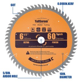 6-1/2-Inch Wood Cutting Circular Saw Blade 60 Tooth Ultra Finish Carbide-Tipped Table Saw Blade with 5/8" Arbor