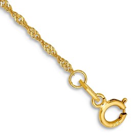 JewelryWeb 10k Solid Yellow Gold 1.1mm Singapore Chain Anklet 10 Inch-Anklet for Women and Men