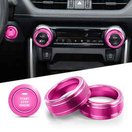 Polodunn for Toyota RAV4 Accessories 2025 2024 2023 2022 2021 2020 2019 -Air Conditioning Knob Covers, Push Start Button Cover Trim Rings 4pcs (Rose Red)