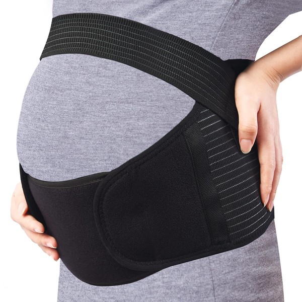 OneBrace Maternity Belt Waist Abdominal Back Belly Band Pregnancy Breathable Lightweight Adjustable Belt Support Brace, 3-in-1 Pregnancy Belt, Black (MediuM)