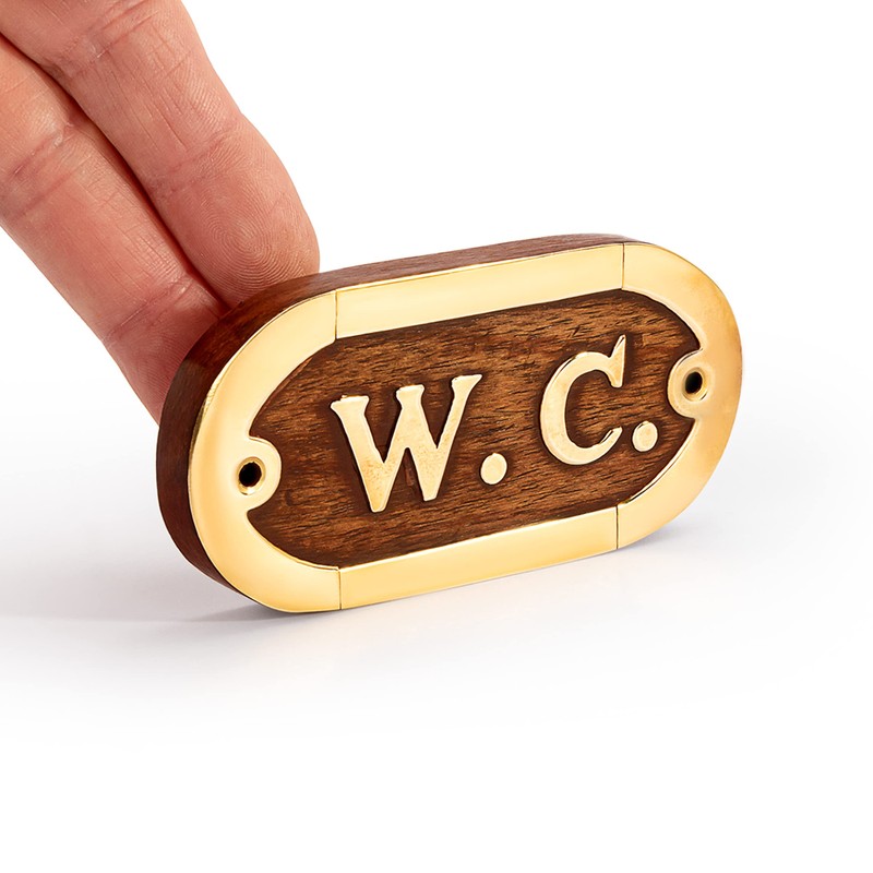 NKlaus 11765 Toilet Door Sign Brass and Wood 10.5 x