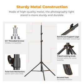 K&F Concept Light Stand for Photography, 7.5ft/2.3M Portable Extendable Photo Video Tripod Stand, Lighting Tripod with 1/4" Screw for Lighting/Strobe Light/Webcams/Cameras/Softbox, with Storage Bag