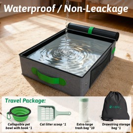 20" x 16" x 11" Travel Litter Box for Cats, Collapsible Cat Litter Box with Compact Fold, Portable Cat Box - Leak-Proof Water-Resistant, Hard Bottom & Easy Carry for Car/Hotel/Airplane On-the-Go