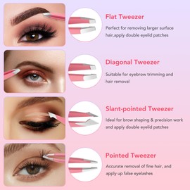 Tweezers Set for Facial Hair Women, 8Pcs Precision Eyebrow Tweezer Nail Clipper Set Eyebrow Pluckers Men for Ingrown Hair Removal