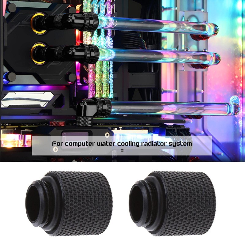 YINETTECH 4pcs G1/4 Black Water Cooling Extension Adapter 15mm Brass